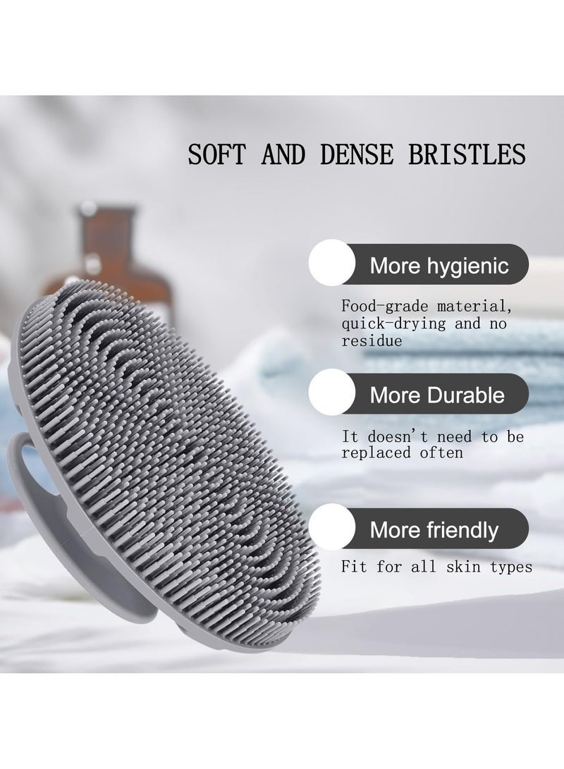 food grade soft silicone body scrubber shower brush handheld cleansing skin brush gentle exfoliating and lather well 1pcs grey - Image 4